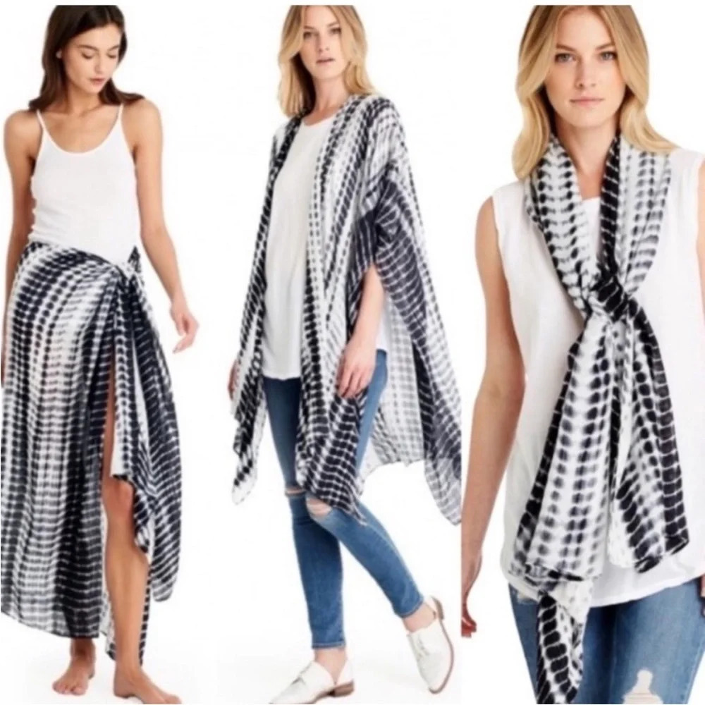 Michael Stars Boho Beachy Tie Dye Multi Use Kimono Topper Scarf Wrap